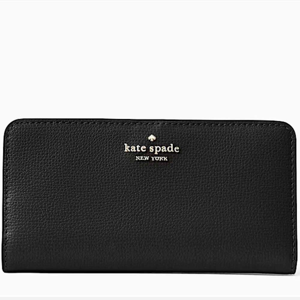 Kate Spade Black Refined Grain Leather Darcy Large Slim Bifold Wallet New w/ Tag
